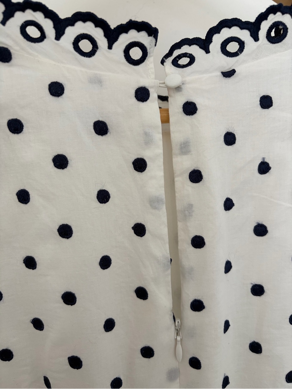 BODEN Kimberly Embroidered White with Navy Polka Dots Dress UK 10R / US 6R - Picture 6 of 13